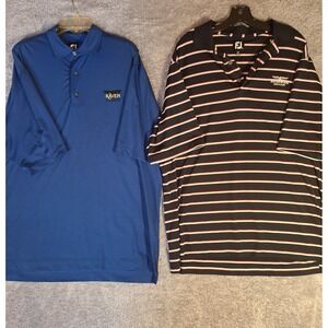 FootJoy Mens Golf Polo Shirt Bundle (2) Raven Sandestin Ravenwood Blue Striped L